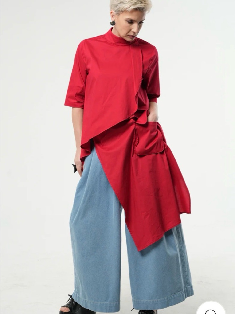 Women's METAMORPHOZA Red ASSYMETRIC Lagenlook TUNIC Shirt DRESS L - Picture 3 of 13